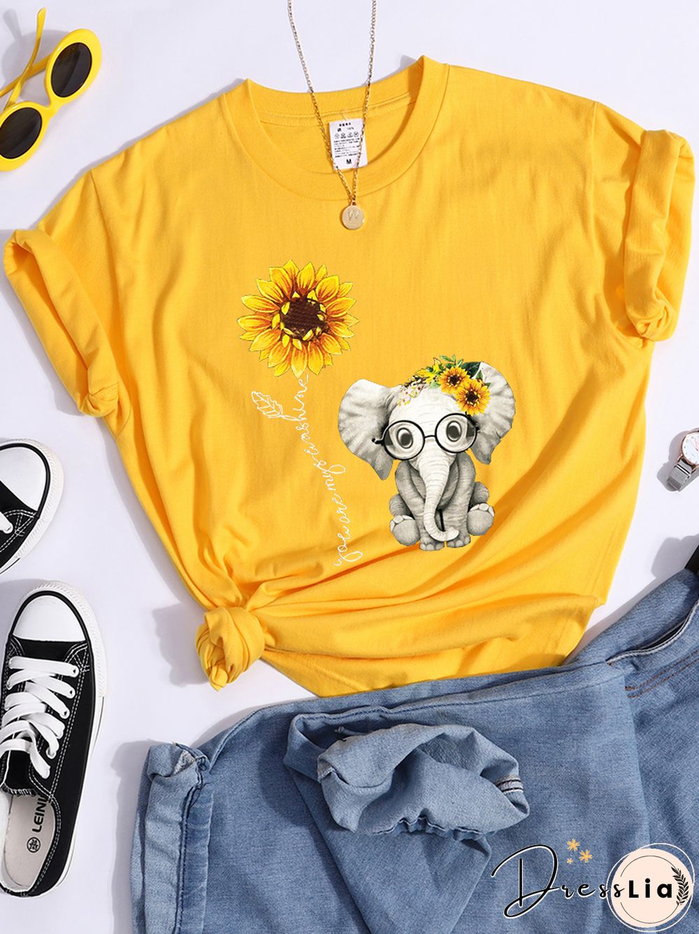 Sunflower Elephant Gift Friend Female T Shirt Cool Fashion Street Tshirt Breathable Personality Clothes Casual Summer Crop Top