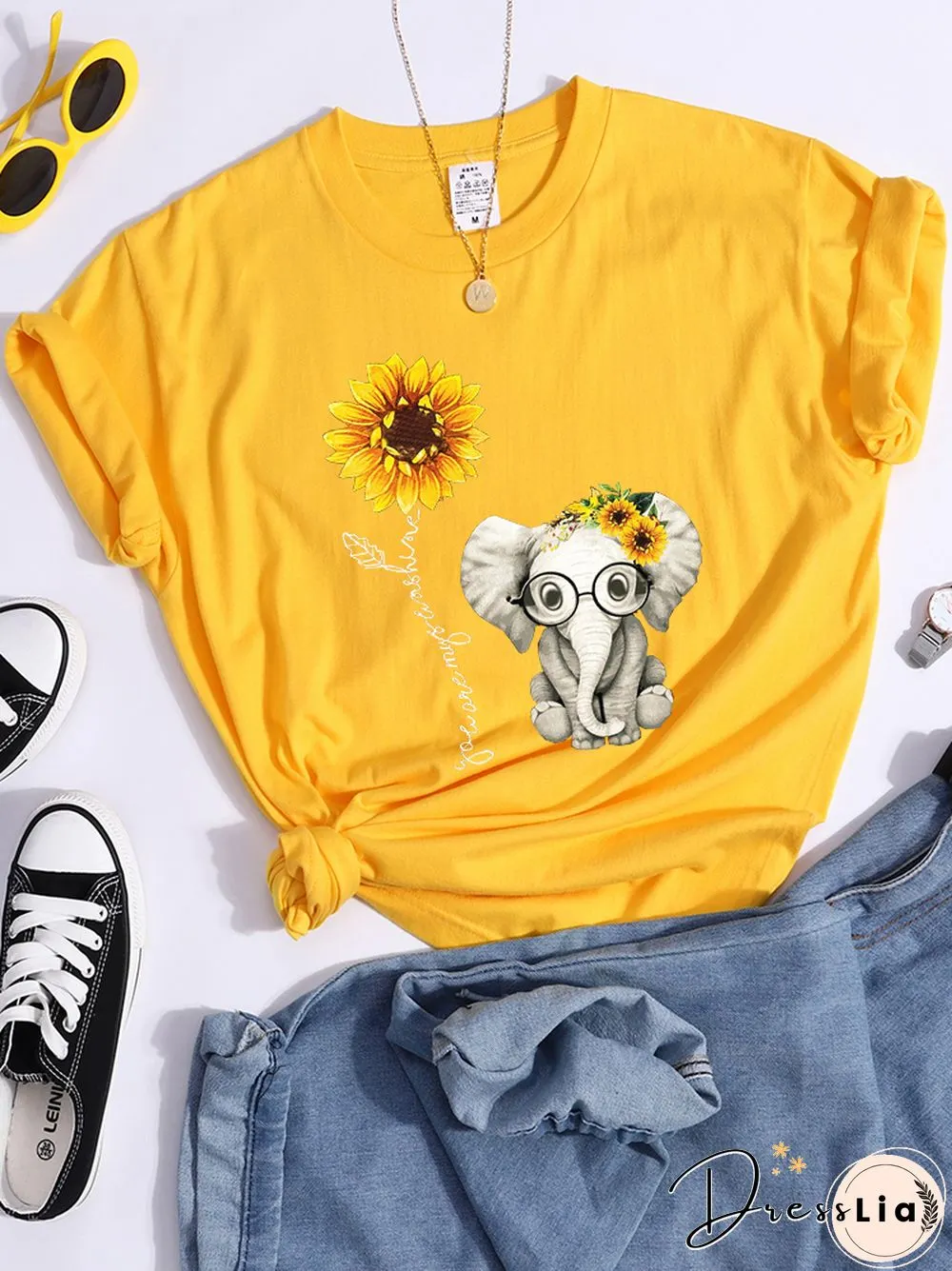 Sunflower Elephant Gift Friend Female T Shirt Cool Fashion Street Tshirt Breathable Personality Clothes Casual Summer Crop Top