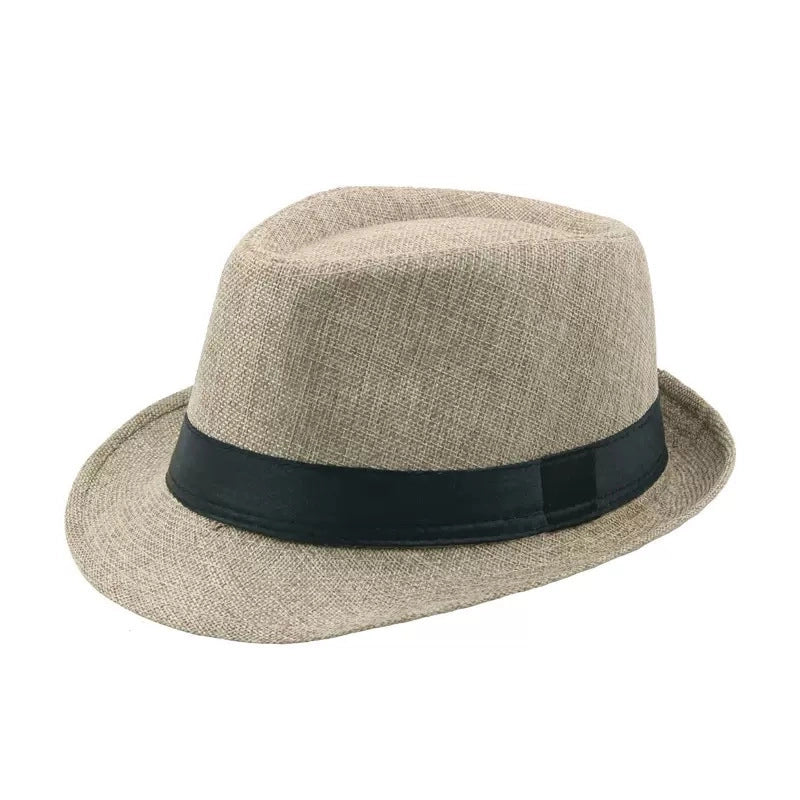 Summer Unisex Jazz Hat Sunscreen Breathable Sunshade Straw Hat Imitation Hemp Beach Hat British Vintage Small Top Hat
