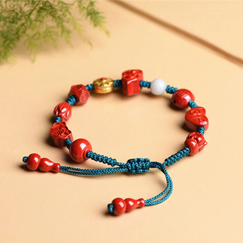 Om Mani Padme Hum Cinnabar Gourd Laughing Buddha Blessing String Bracelet