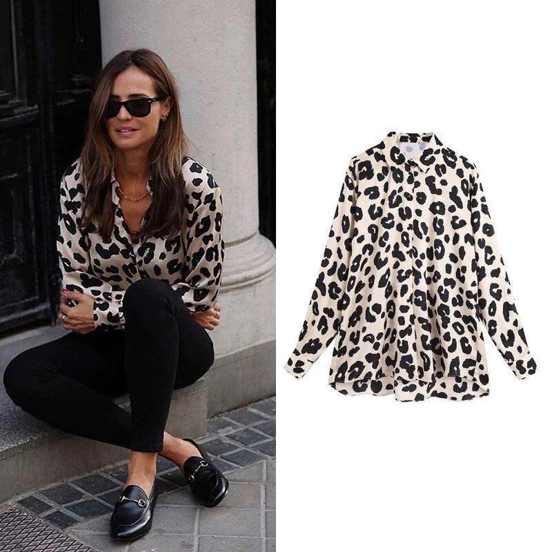 Women Satin Blouse Long Sleeve Zebra Print Shirts Vintage Office Ladies Tops Femme 2021 Fashion Loose Blusa De Mujer Casual