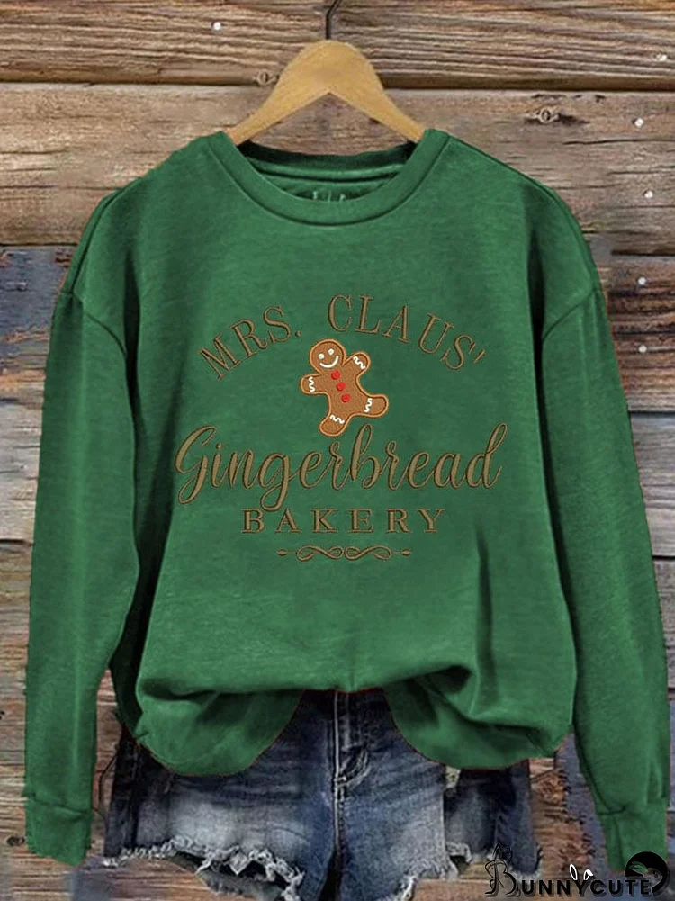 Women's Mrs Claus Gingerbread Bakery Printed Sweatshirt