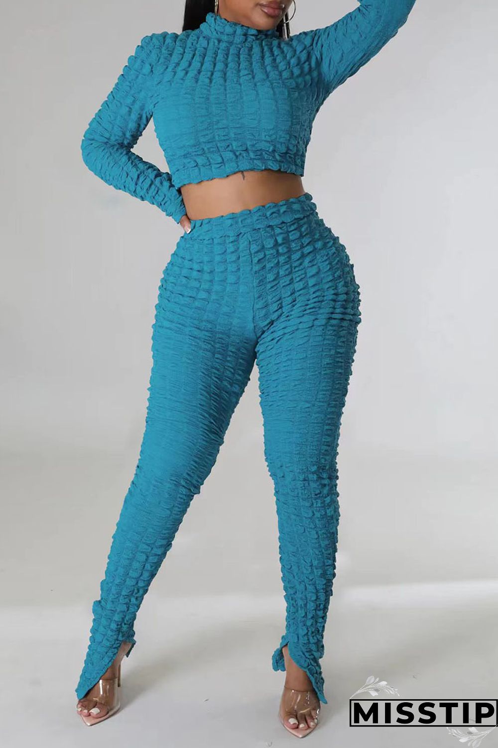 Black Casual Solid Patchwork Turtleneck Long Sleeve Two Pieces