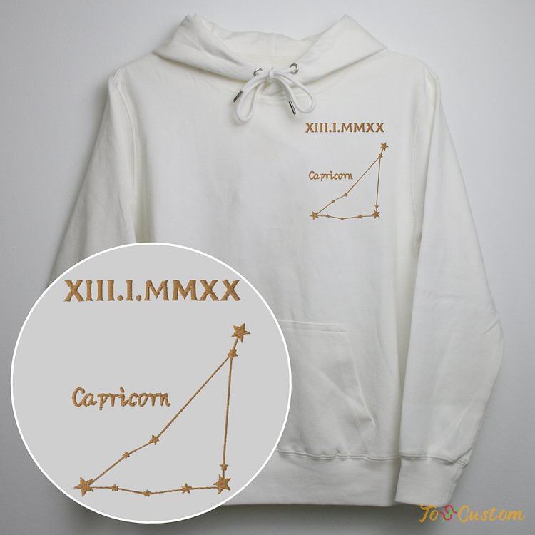 TOSCUSTOM™ Custom Roman Numeral Embroidered Capricorn Sweatshirt​ Zodiac Hoodie