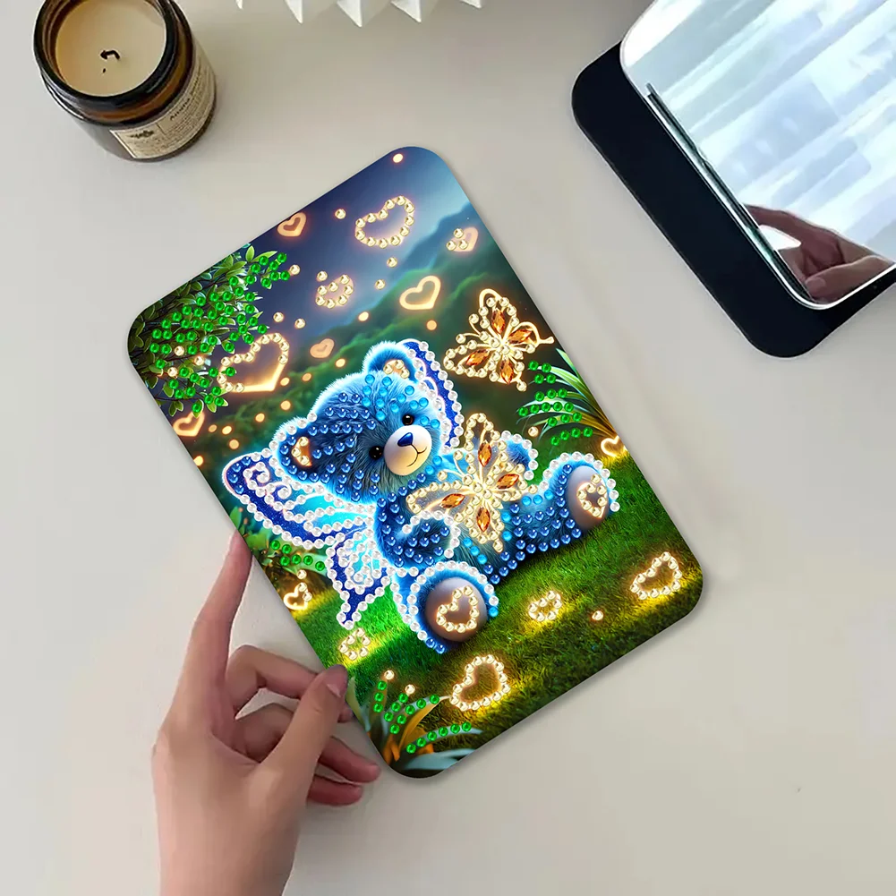 DIY Diamond Art Shiny Crystal Mirror Lightweight Standing Makeup Mirror (Bear)