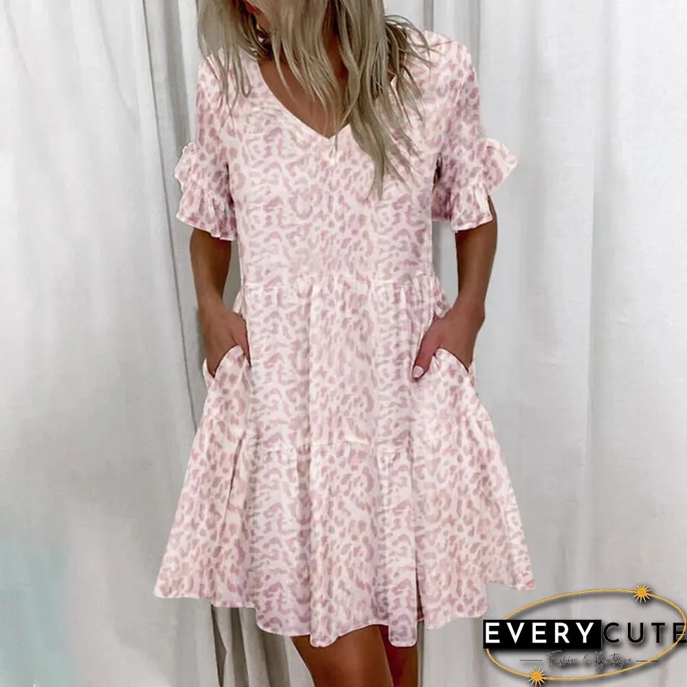 Womens Vintage Mini Dress-Summer Fashion-Elegant V-Neck-Floral Print Patchwork