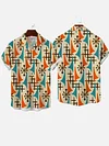 Medieval Atomic Starburst Vintage Abstract Geometric Pattern Printing Cuban Collar Men's Short Sleeve Shirt