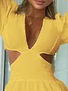 Solid Color Deep V-Neck Belly-Hollow Lace-Up Casual Mini Dress
