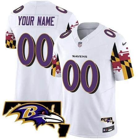 Youth Baltimore Ravens Active Player Custom White 2025 F.U.S.E. Maryland Flag V2 Vapor Limited Football Jersey