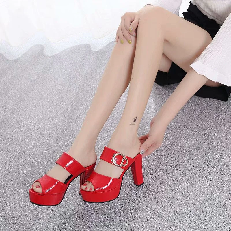 2020 Summer Women Shoes Sexy Ladies High Heels Woman Square Heels Sandals Summer Ladies Shoes Women Sandals Thick Heel 11cm