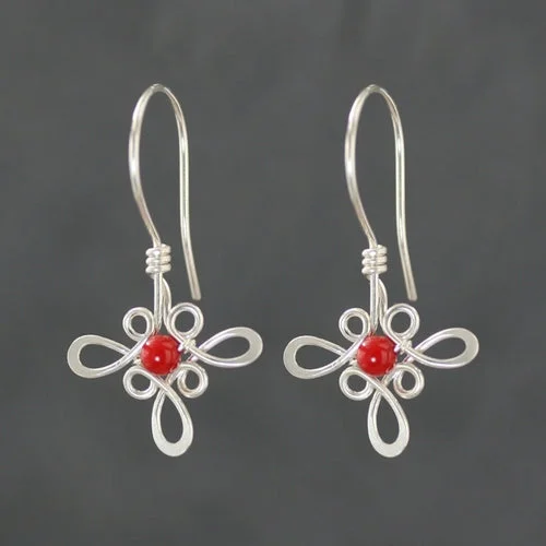 Chinese Knot Silver Earrings S990 Pure Silver Ethnic Style Handmade Earrings