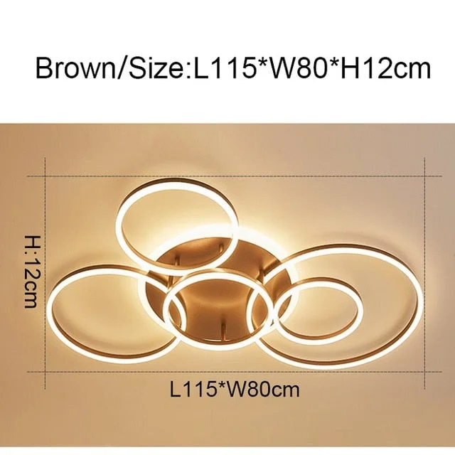 2/3/5/6 Circle Rings Modern Led Ceiling Lights For Living Room Bedroom Study Room White/Brown Color Ceiling Lamp