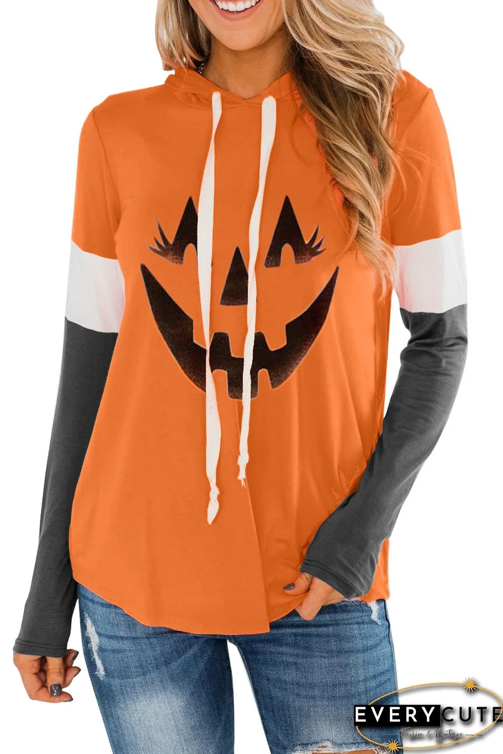 Orange Charcoal Halloween Pumpkin Print Hoodie