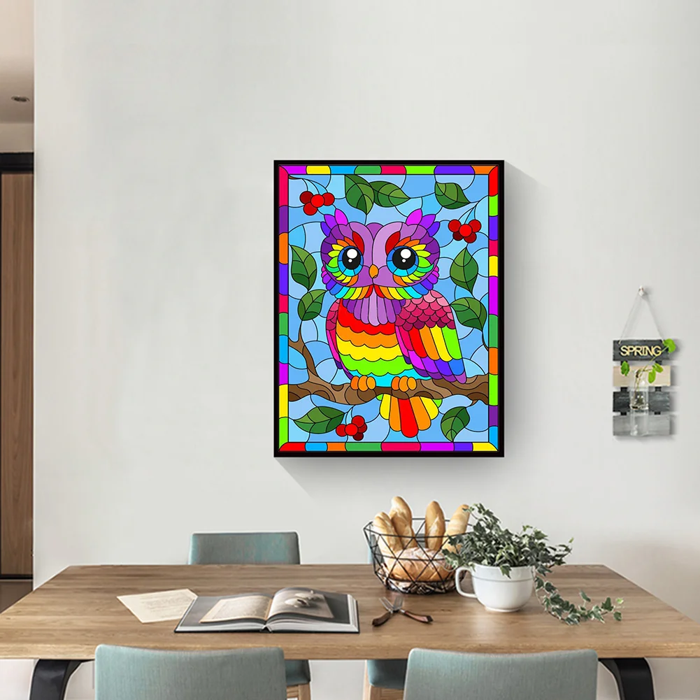 Full Round Diamond Painting 30*40cm - Rainbow Owl