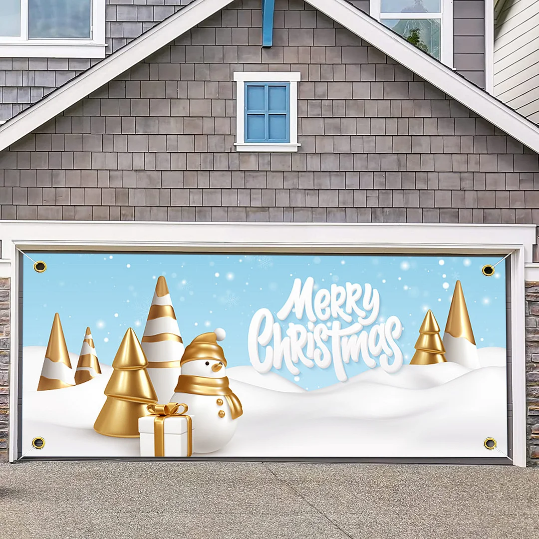Merry Christmas snow Garage Door Decor Mural for Double Car Garage