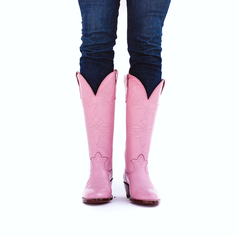Pink Pointed Toe Block Heel Sewed Cowgirl Boots for Women Nicepairs