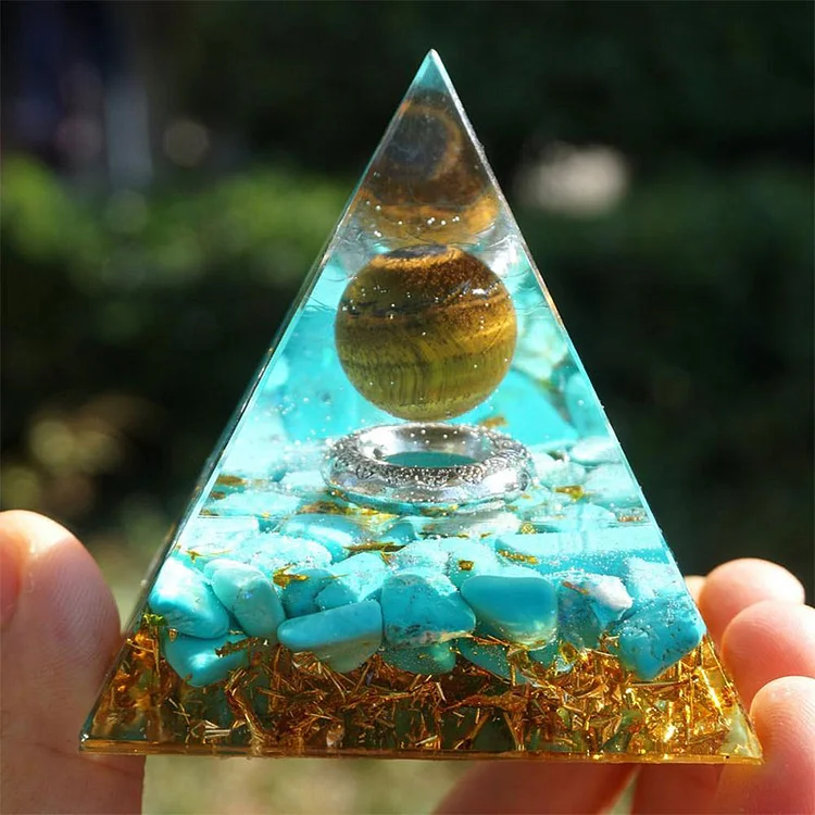Tiger Eye Crystal Sphere Orgone Pyramid