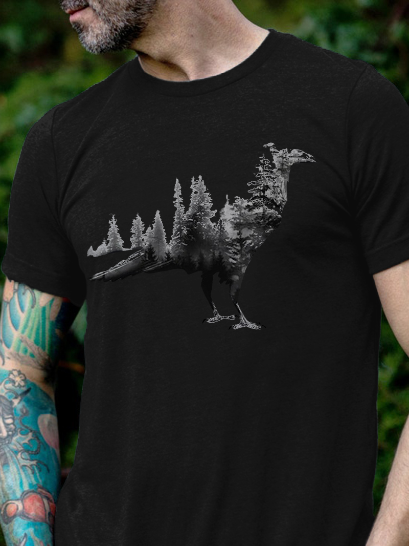 Bird Printed Crew Neck Men's T-Shirt