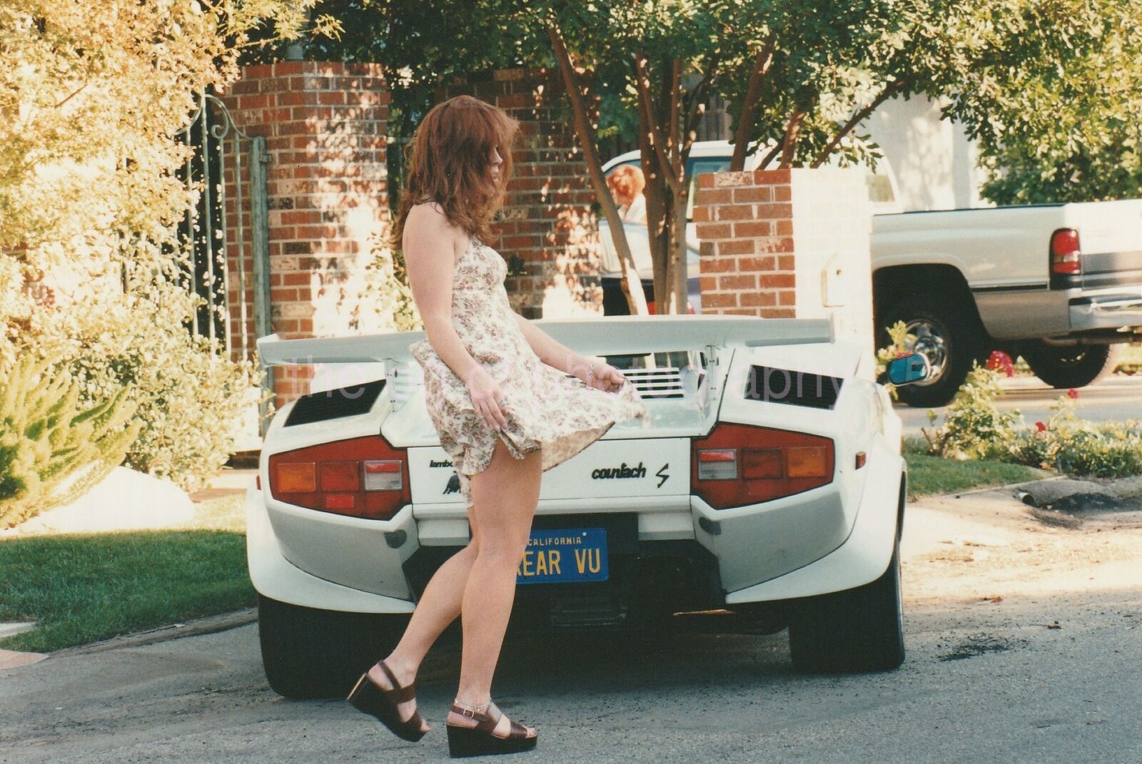 SHOWING OFF Lamborghini Girl FOUND Photo Poster painting Color Snapshot VINTAGE 96 26 M