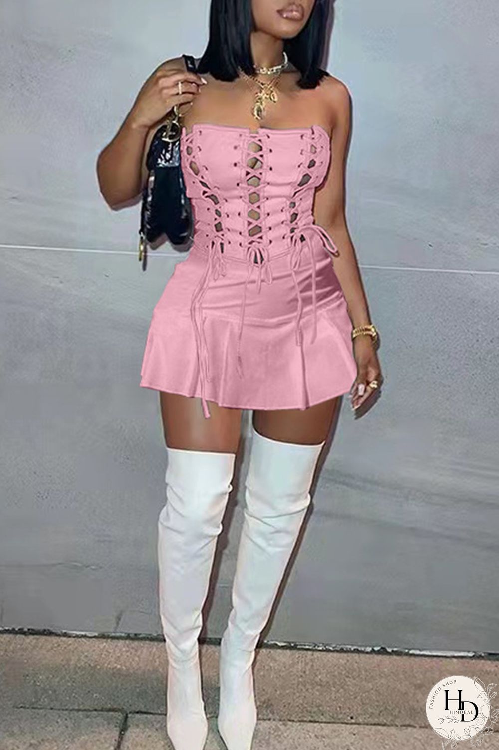 White Fashion Sexy Solid Backless Strap Design Strapless Sleeveless Dress Dresses