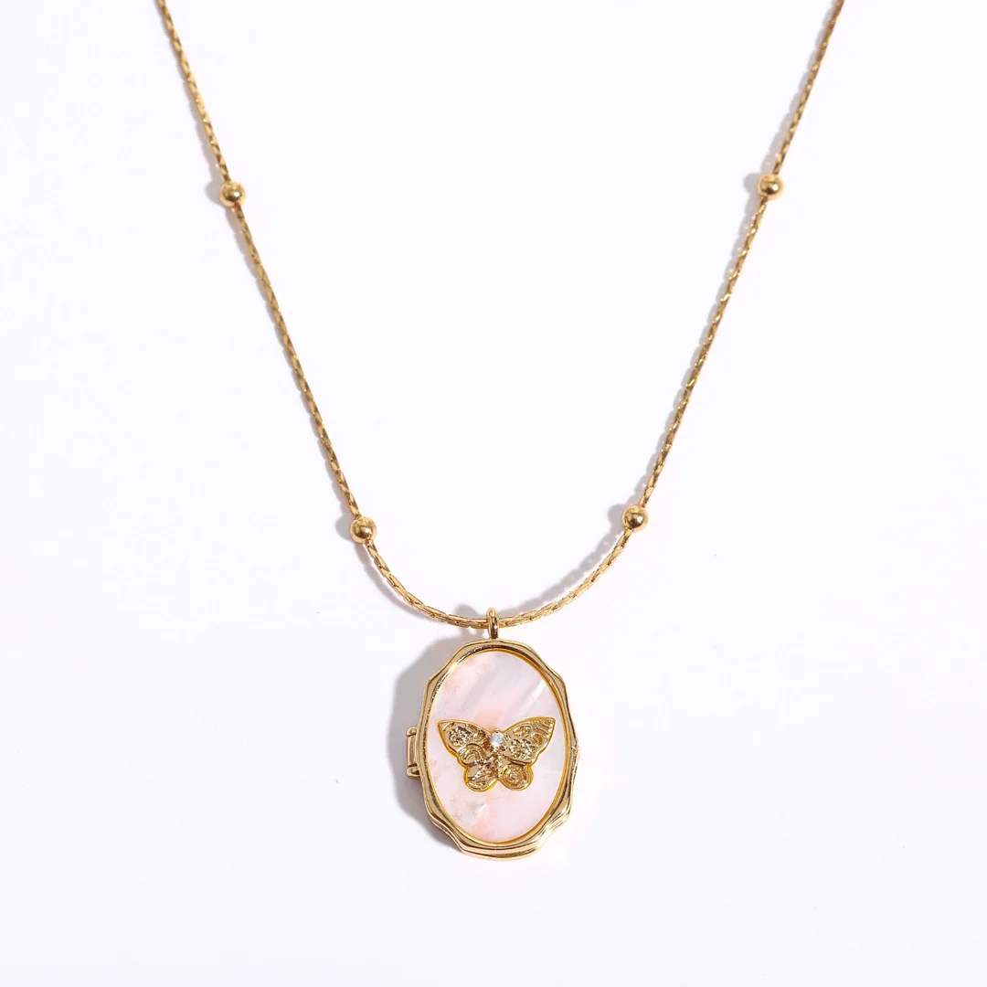 Women's Butterfly Shell Album Pendant Necklace