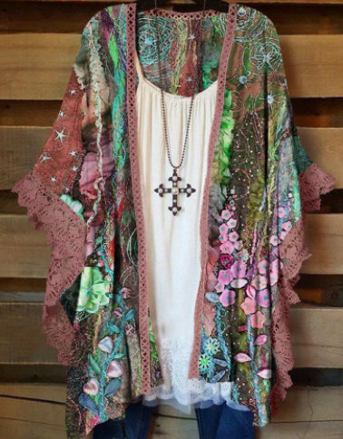 Oversized Casual Printed Kimono P178346117