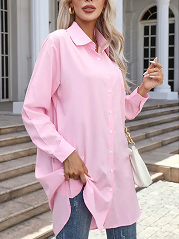 High-Low Irregular Clipping Solid Color Split-Joint Lapel Blouses