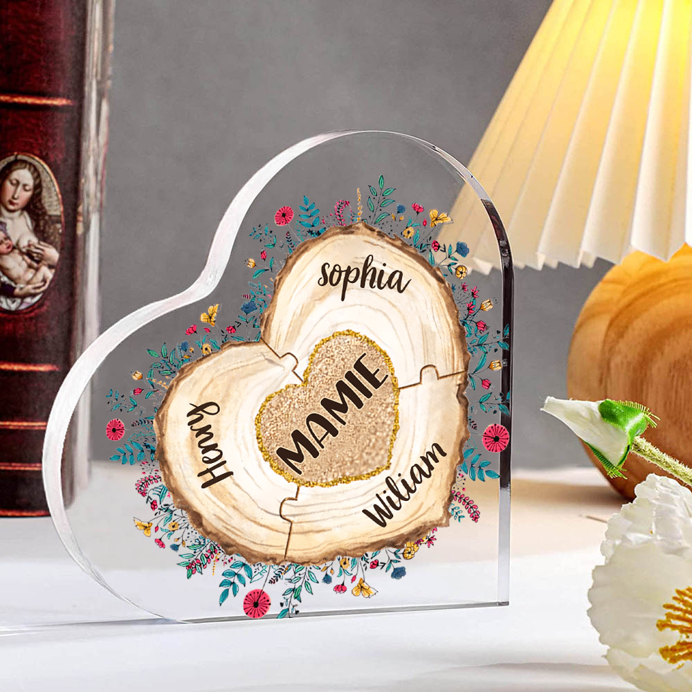 À ma Maman/Mamie - Plaque Acrylique Morceaux de coeur 4 Prénoms Personnalisés