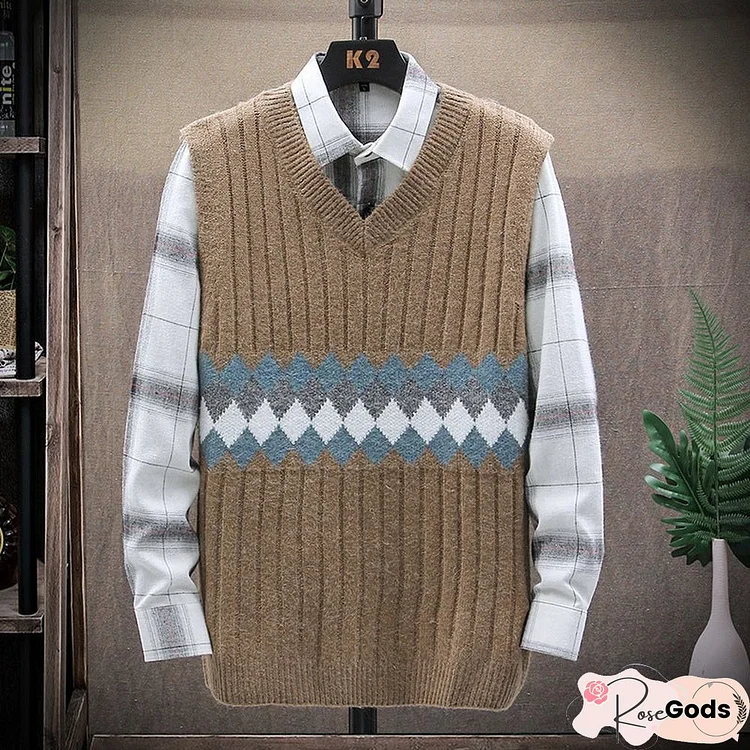 V-Neck Loose Sweater Vest Men's Sweater