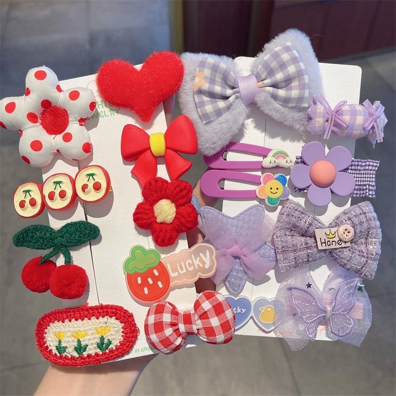 Korean Princess Side Duckbill Clip Children's Hair Accessories Set Autumn And Winter Plush Peach Heart Baby Cute Bow Hairpin