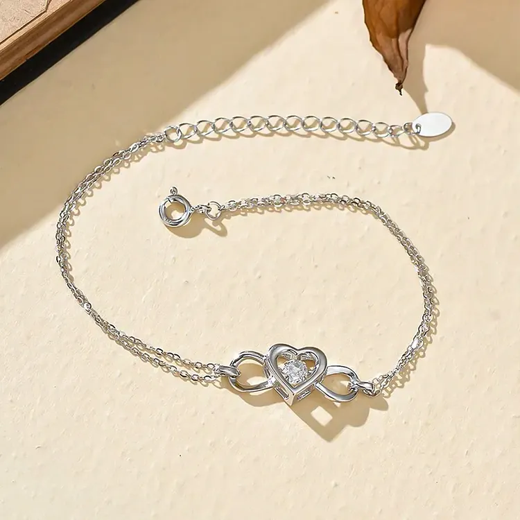For Unbiological Daughter - Forever Linked Together Infinity Heart Double Chains Bracelet
