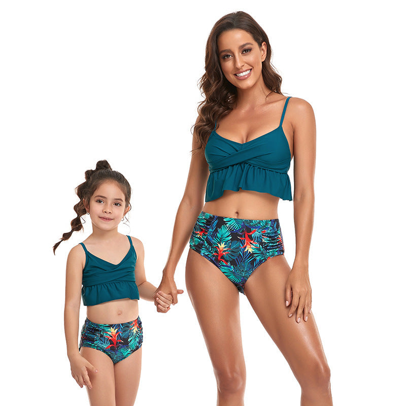 Leaf and Floral Print Family Matching Swimsuits