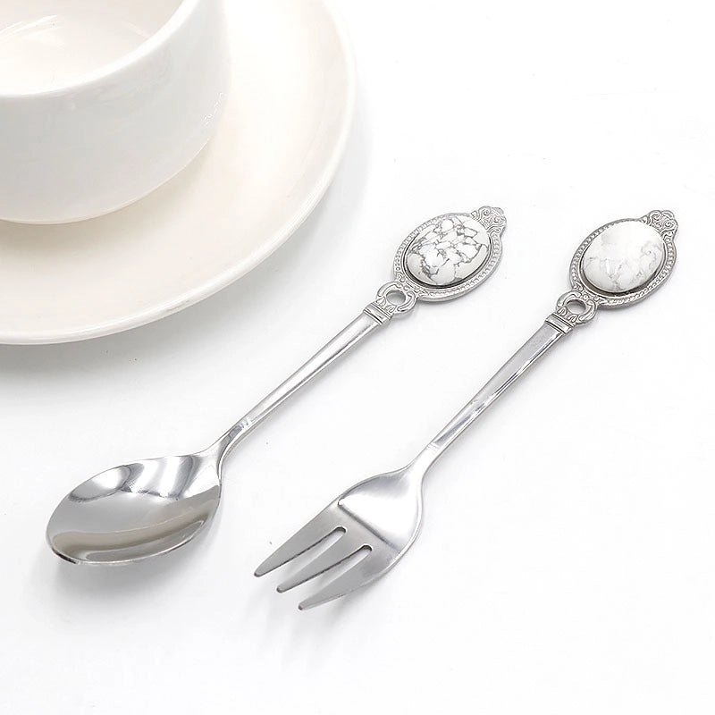 Retro Solid Color Stainless Steel Natural Stone Spoon