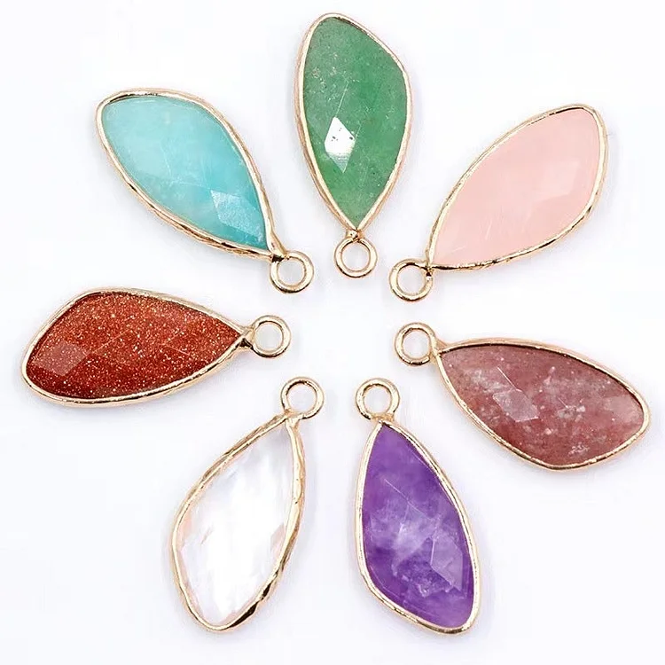 25mm Irregular Water Drop Shape Crystal Pendant with Golden Rim