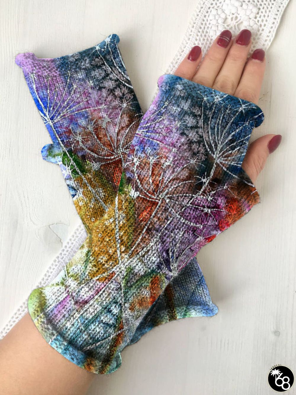 Retro dandelion knit fingerless gloves | 168DEAL