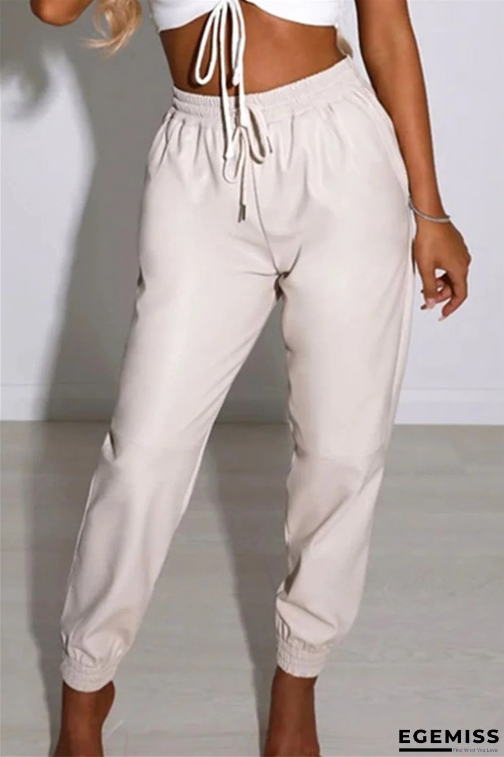 White Fashion Casual Solid Basic Regular High Waist Conventional Solid Color Bottoms | EGEMISS