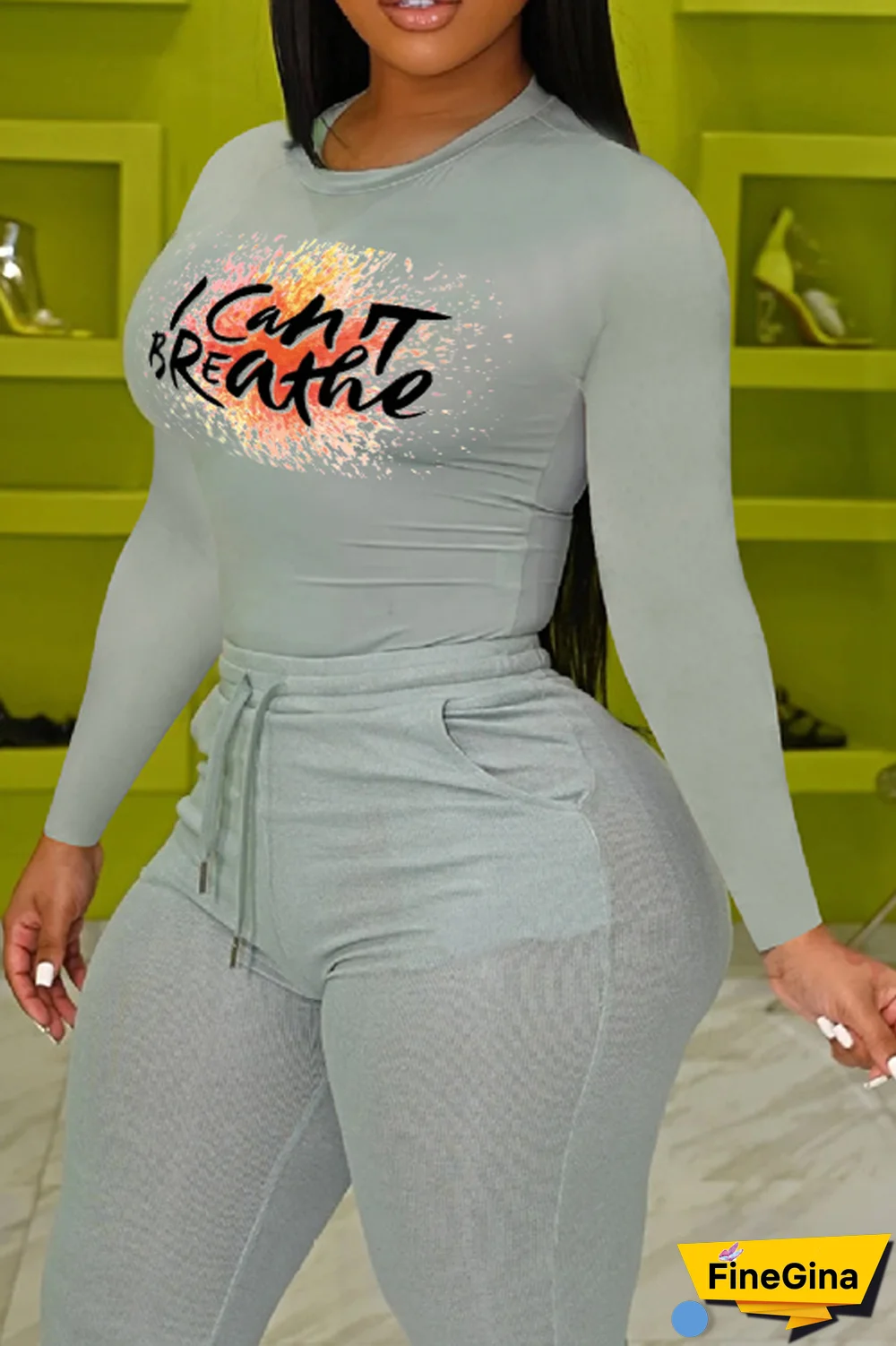 Navy Blue Street Print Patchwork Letter O Neck Tops