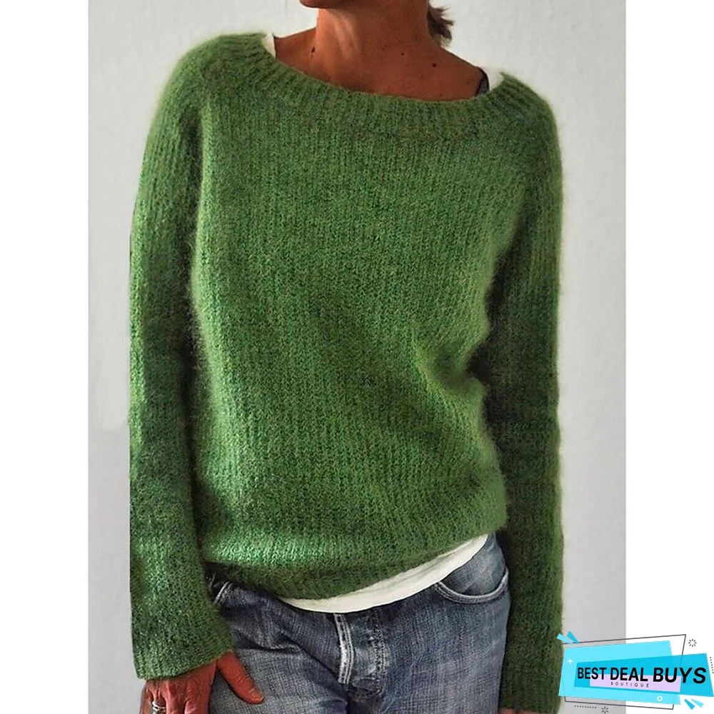 Solid Knitted Plus Size Pullovers Jumpers Sweaters