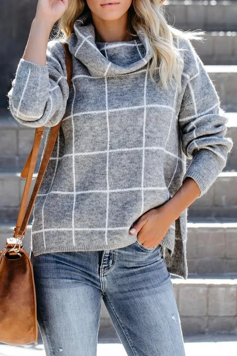 Turtleneck Plaid Casual Sweater