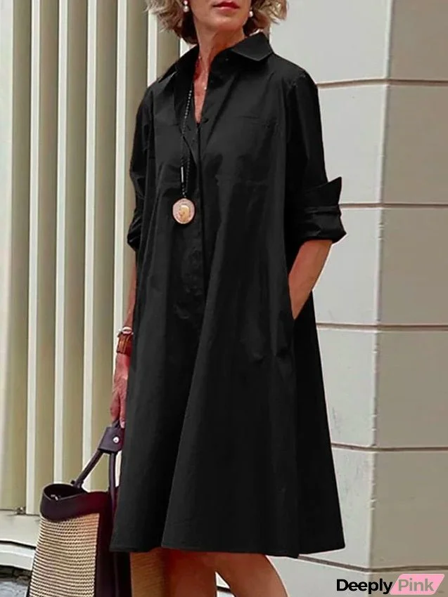 Women's Shirt Dress Casual Dress Shift Dress Midi Dress Outdoor Winter Dress Daily Polyester Elegant Casual Shirt