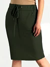 Stylish High-Waisted Knee-Length Pocket Skirt - Flattering Tie-Front Design, Casual Comfortable Wear, Women's Fashion Clothing with Pockets for Daily Life