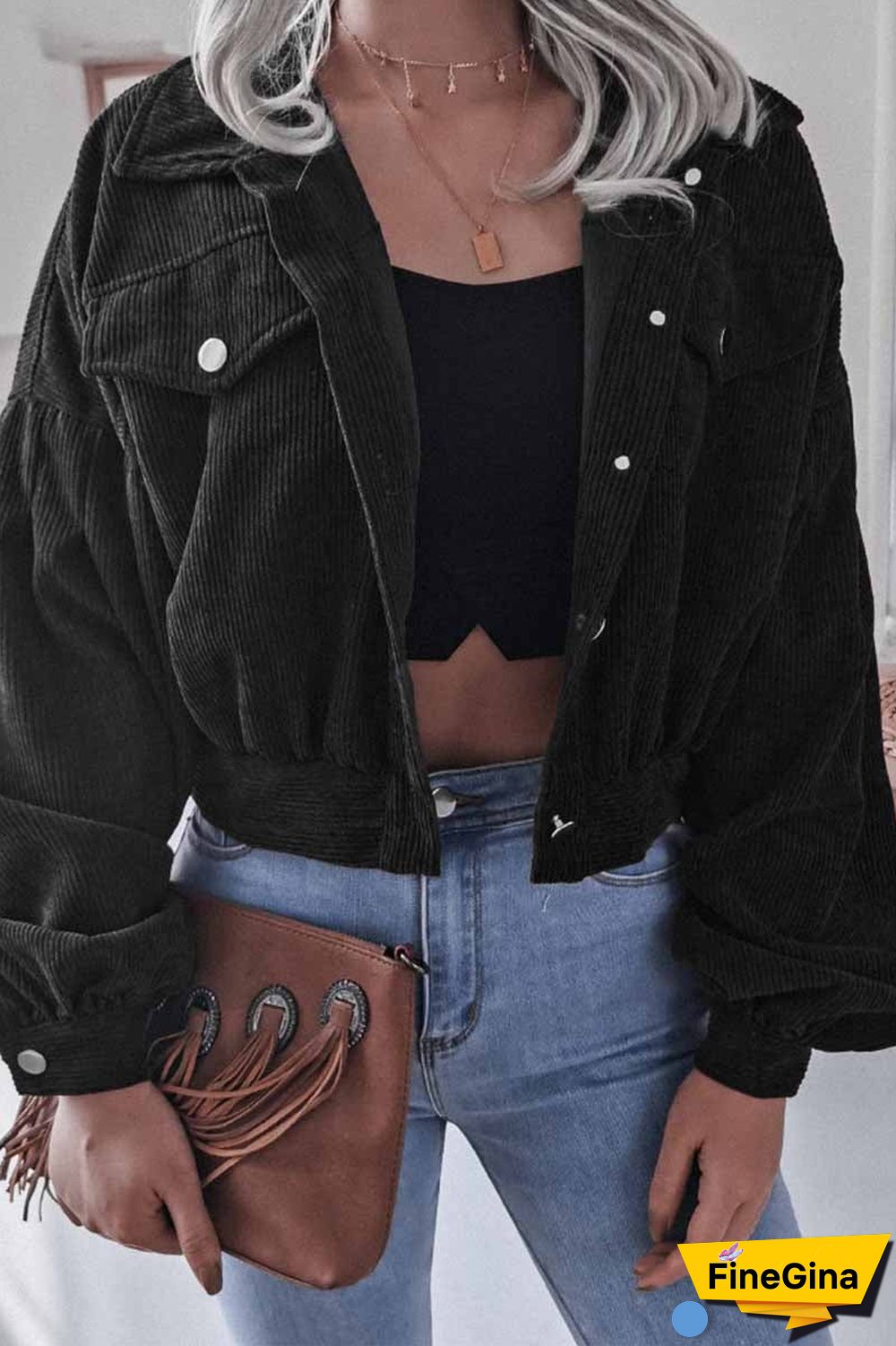 Corduroy Long Sleeve Coat Tops