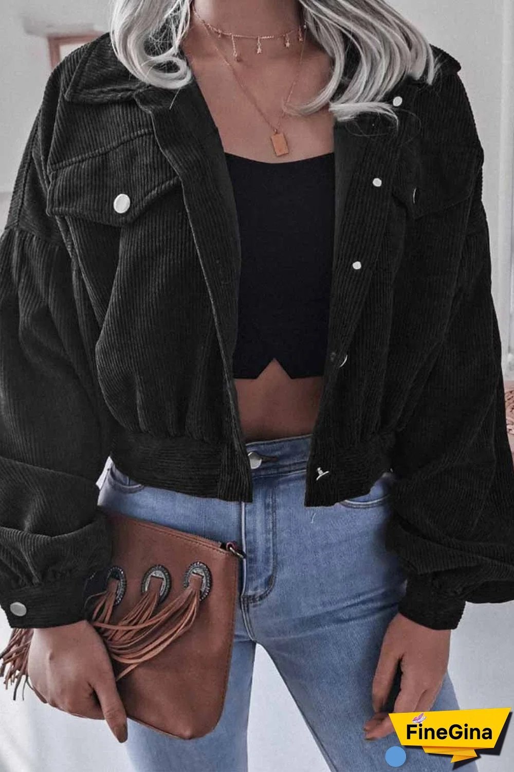 Corduroy Long Sleeve Coat Tops