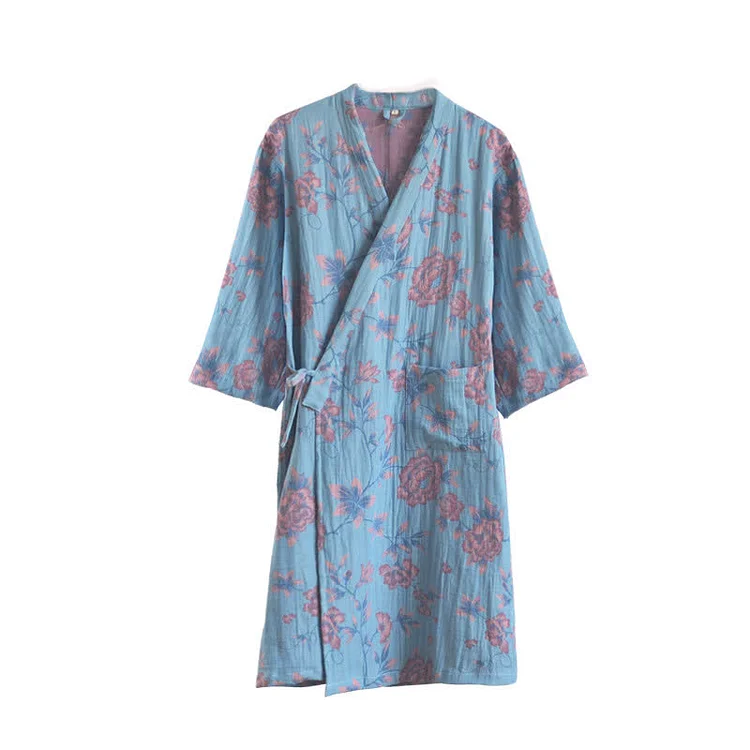 Luxurious Floral Cotton Gauze Comfy Bathrobe Radinnoo.com