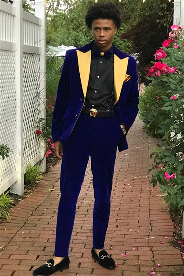 Daisda 2 Pieces Royal Blue Best Prom Suits With Velvet For Sale