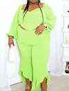 Fluorescent Solid Color Flared Pants Long Sleeves V-Neck Suits
