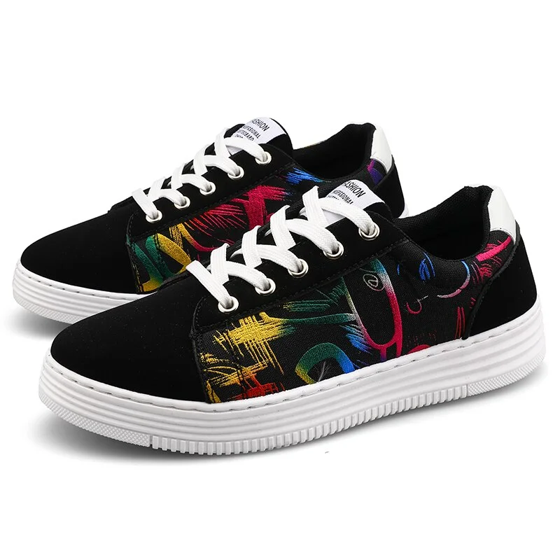 Qengg Men Sneakers Casual Shoes Men Lovers Printing Fashion Flat Tenis Masculino Colorful Graffiti Vulcanized Shoes Zapatos Hombre