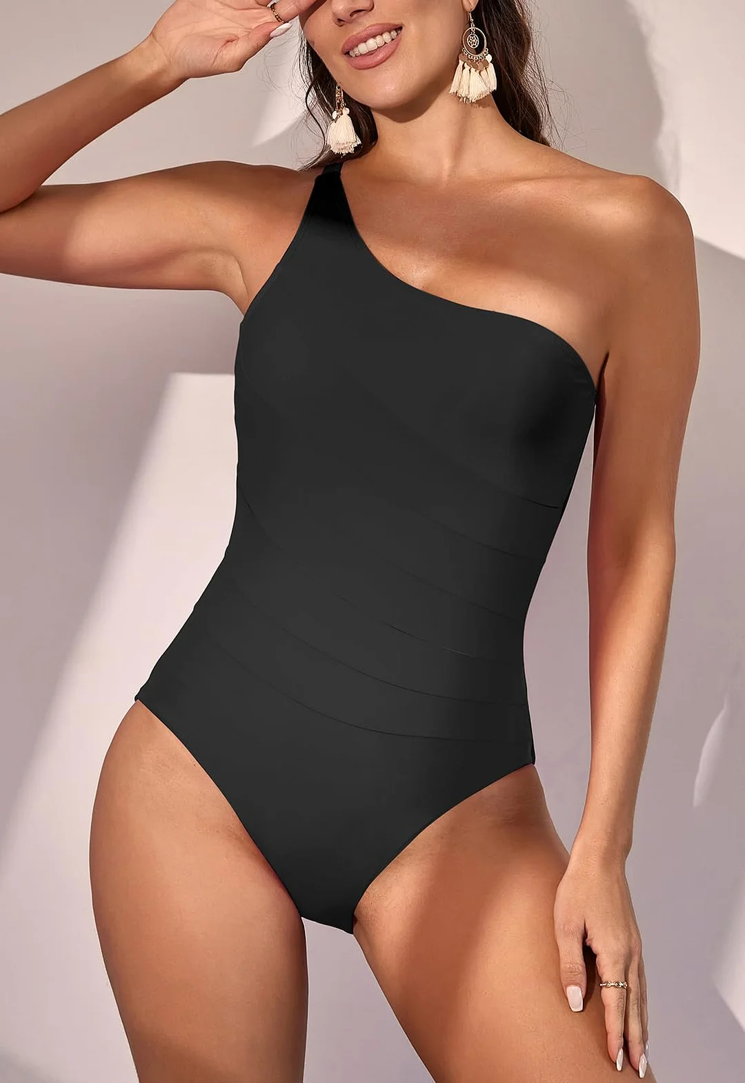 One Shoulder Tummy Control One Piece Swimsuit