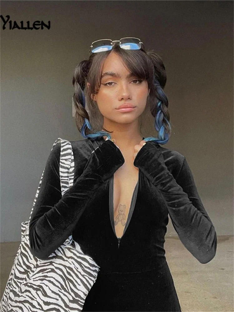 Yiallen Autumn Solid Fashion Slim Jumpsuits Women Hooded Long Sleeve Zipper Street Casual Lady Black Long Phant Rompers New Hot