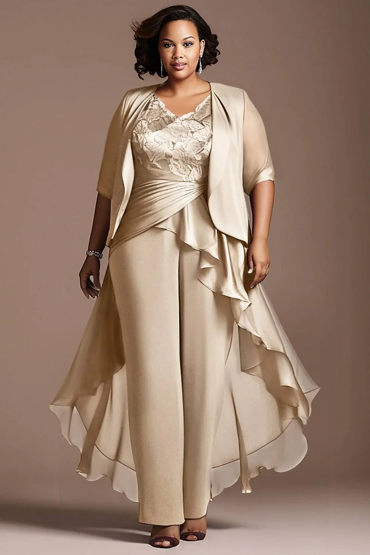 Xpluswear Design Plus Size Mother Of The Bride Elegant Purple Half Sleeve Irregular Hem Knitted Two Piece Pant Sets